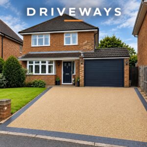 Resin driveway outside a brick house